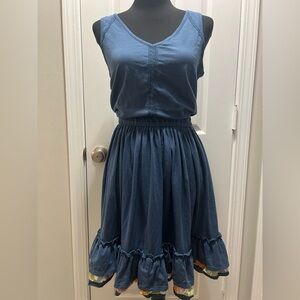 Matilda Jane Blue Sleeveless Dress with Colorful Ruffle Hem Size Small